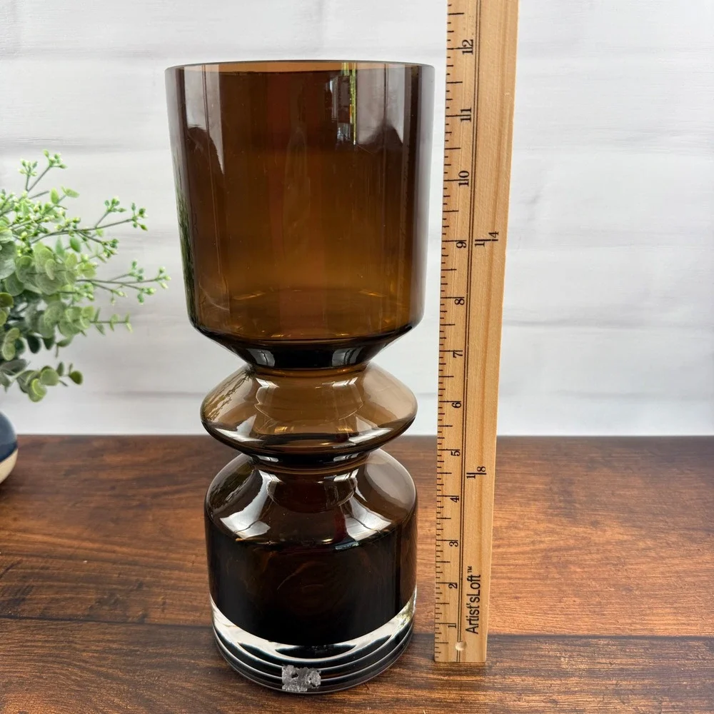 Riihimäen Lasi Tamara Aladin 1472 Art Glass Vase Smoke Brown Finland